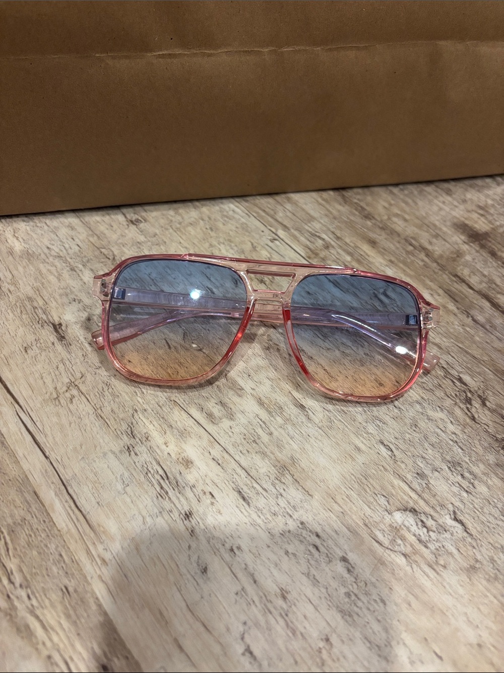 Transparent Pink Gradient Aviator-Style Sunglasses